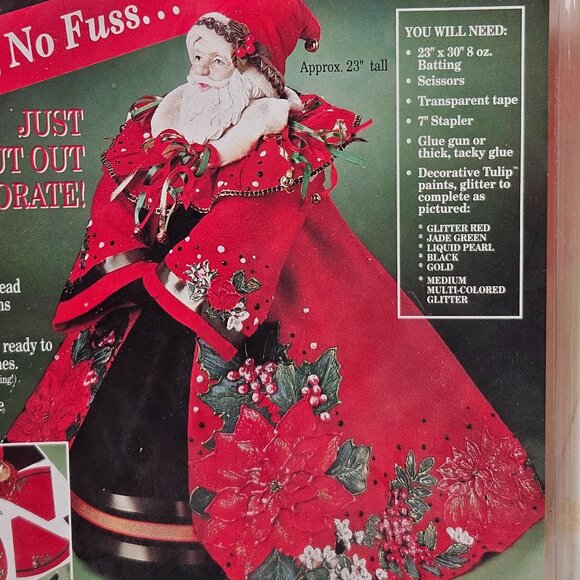 Daisy Kingdom Poinsettia Santa Kit Hand Painted Head Preprinted Fabric 23in Tall - Picture 2 of 10